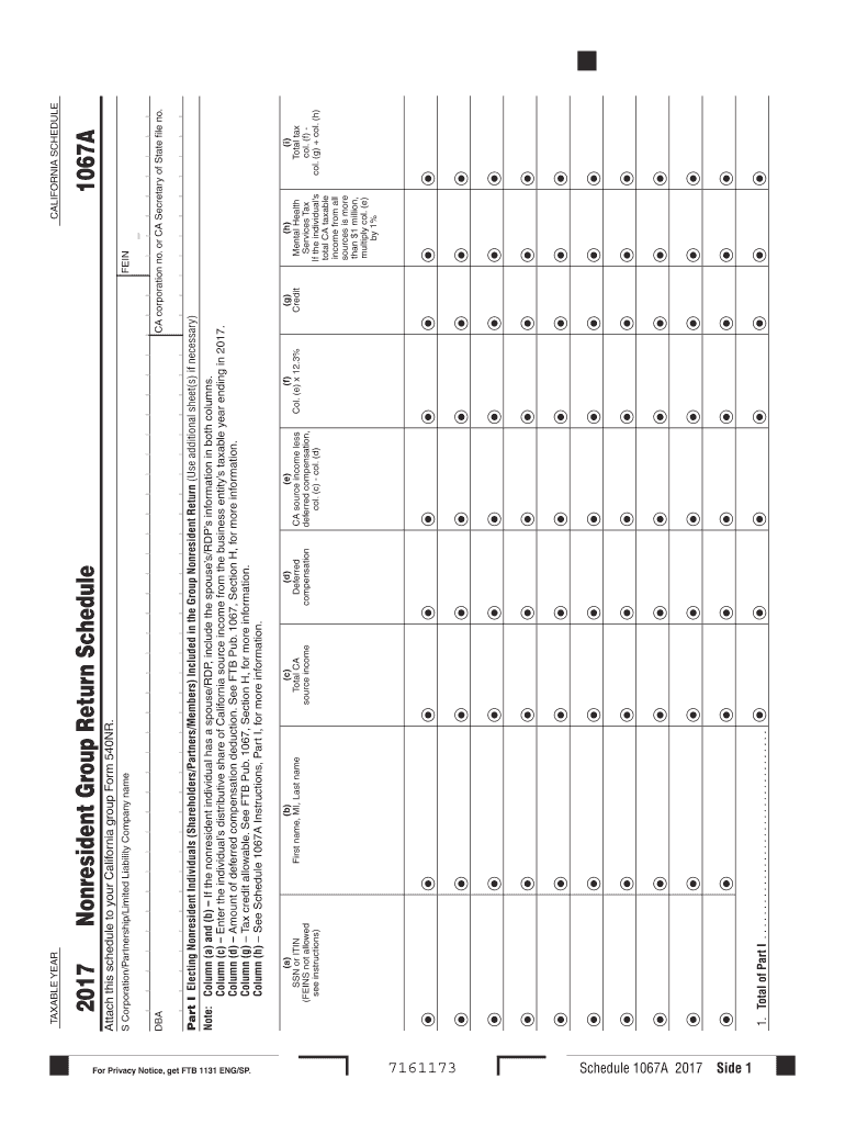  Schedule 1067A  Nonresident Group Return Schedule  Schedule 1067A  Nonresident Group Return Schedule 2017