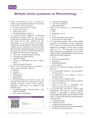 Rheumatology Mcqs with Answers PDF  Form