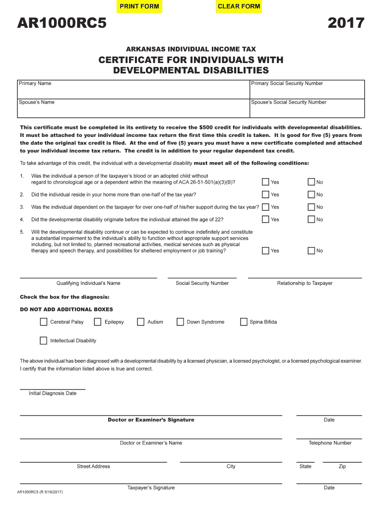  Arkansas Ar1000rc5  Form 2017