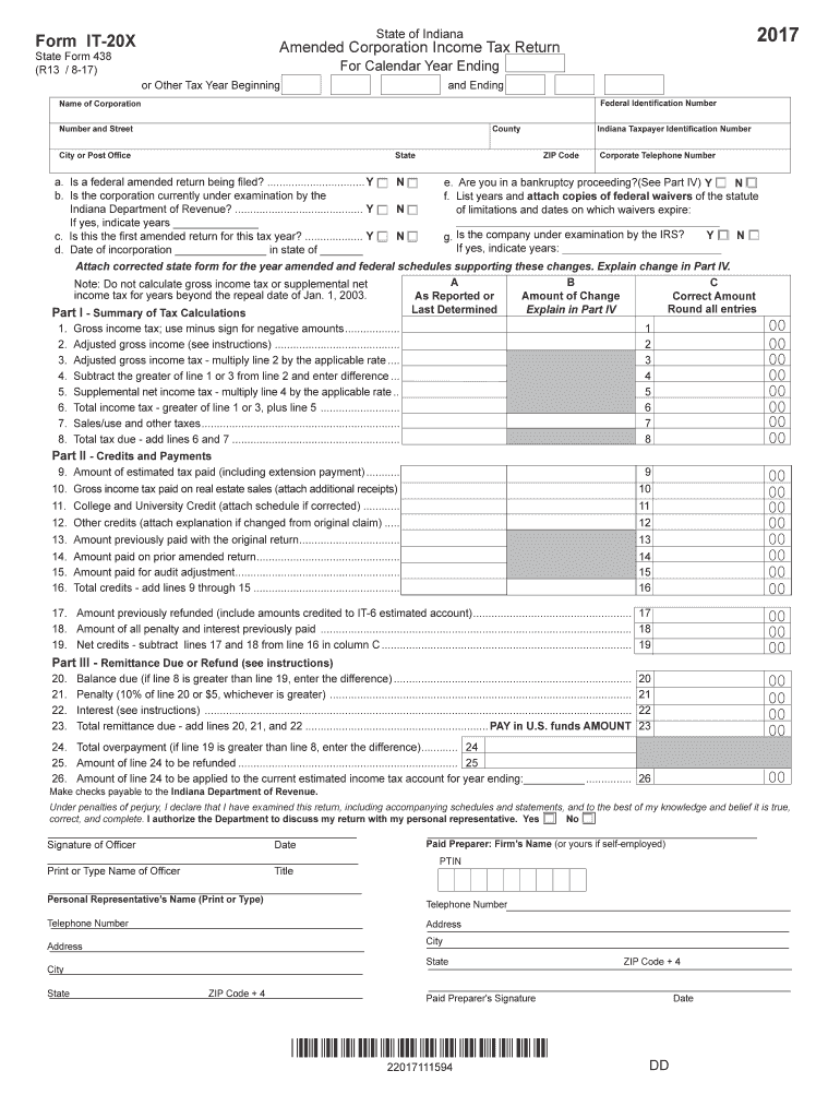 Indiana Form It 20x Fill Out And Sign Printable PDF Template SignNow
