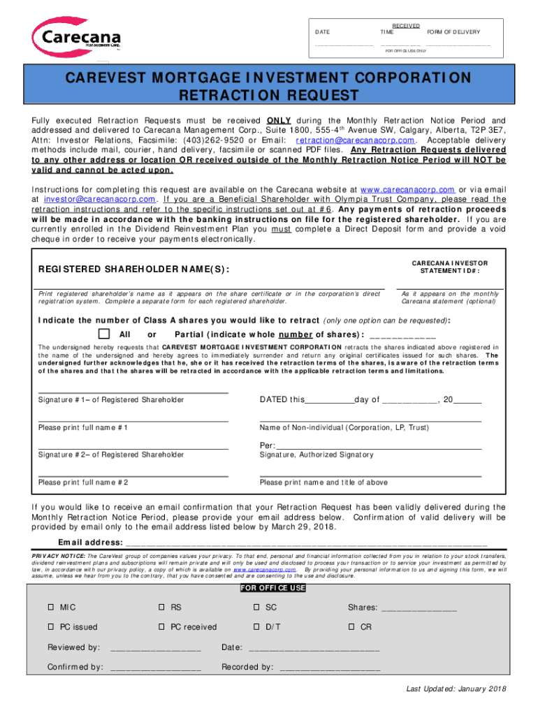 Carecana Retraction  Form