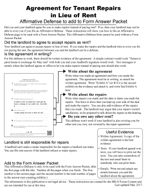 Work in Lieu of Rent Agreement Template  Form