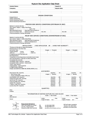 Rupture Disc Application Data Sheet  Form