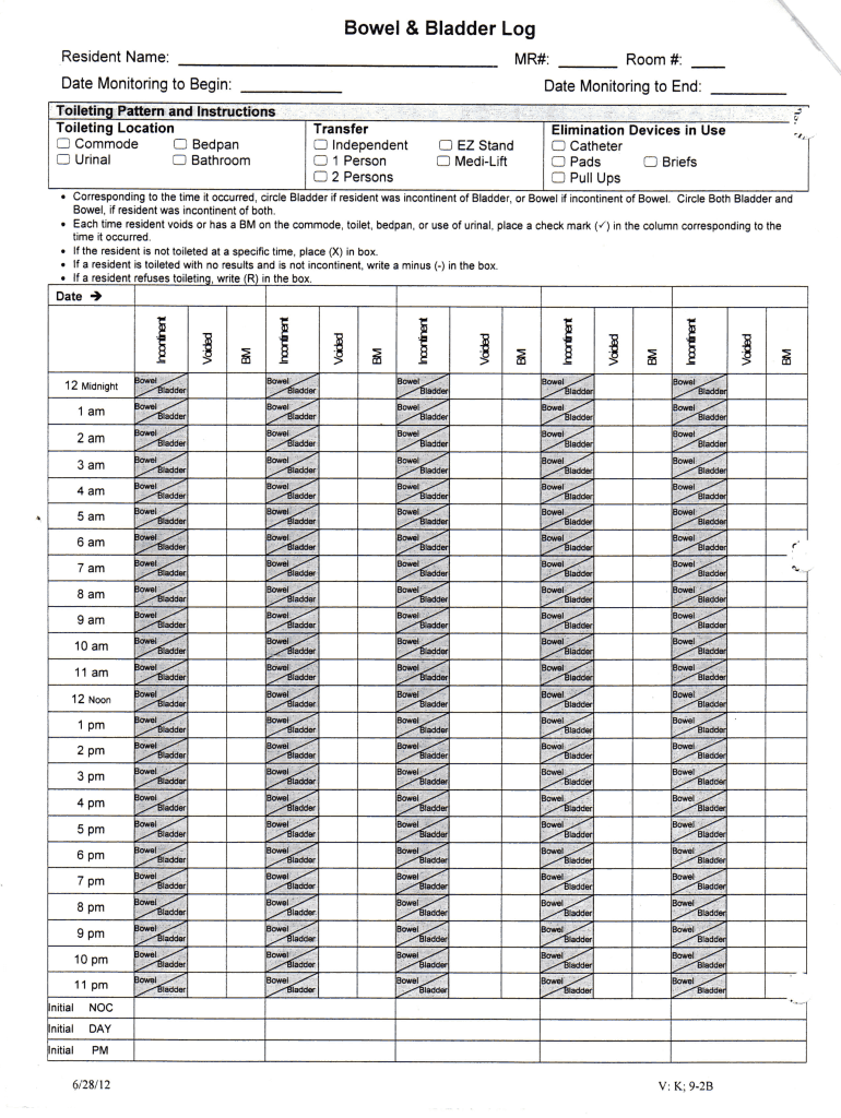 Bowel &amp; Bladder Log  Form