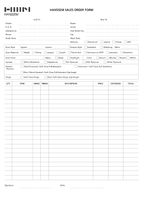 HANSSEM SALES ORDER FORM