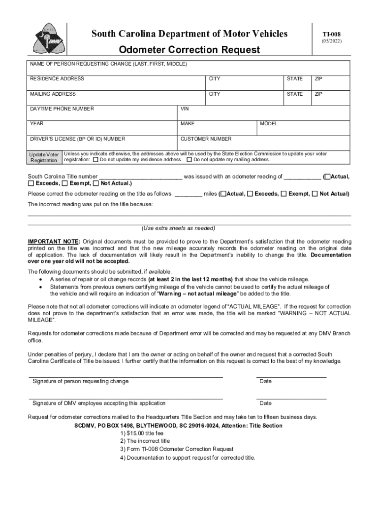  TI 008 Odometer Correction Request 2022-2024