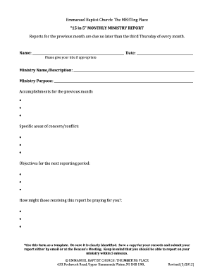 Ministry Report Template  Form