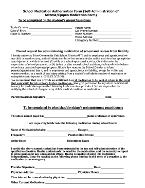 School Medication Authorization Form Self Administration of