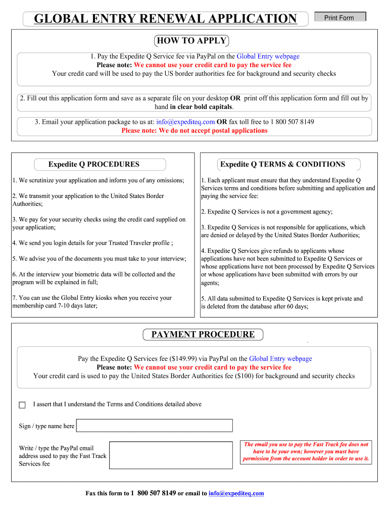 Global Entry Renewal Form Online