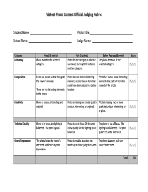 Rubrics for Photography Contest  Form