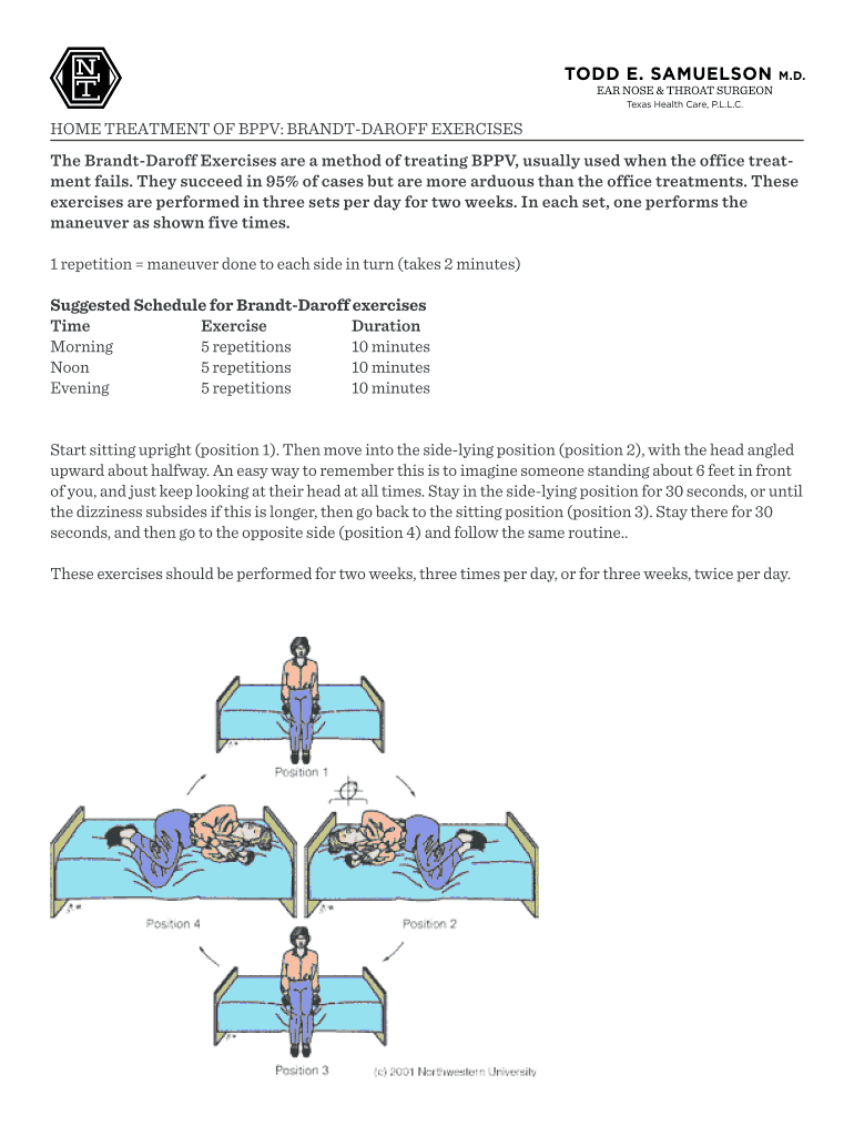 HOME TREATMENT Of BPPV BRANDT DAROFF EXERCISES Form Fill Out And Sign 