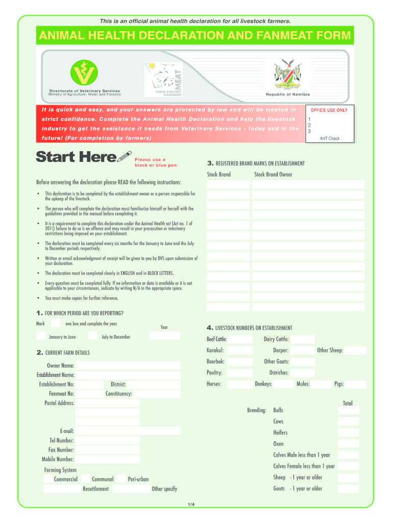 This is an Official Animal Health Declaration for All Livestock Farmers  Form