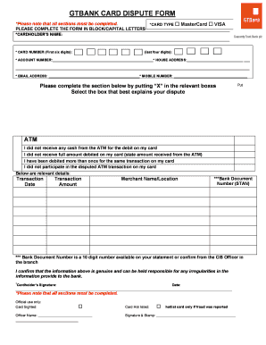 Gtbank Dispute Form