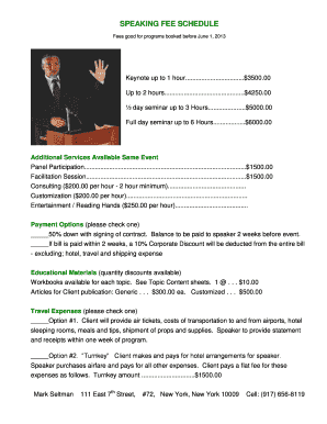 Speaker Fee Schedule Template  Form