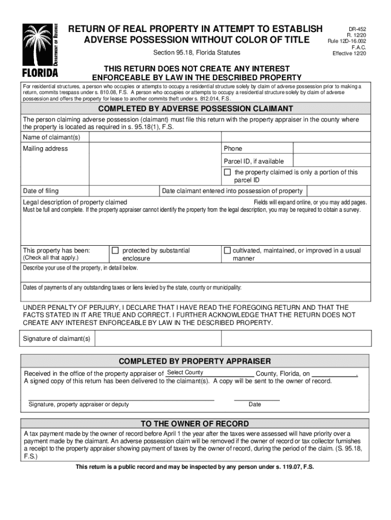  Adverse Possession Florida Form 2020-2024