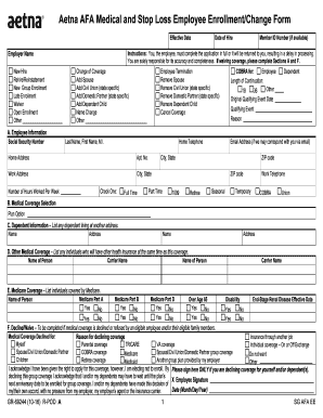 Aetna Afa Medical and Stop Loss Employee Enrollment Change Form