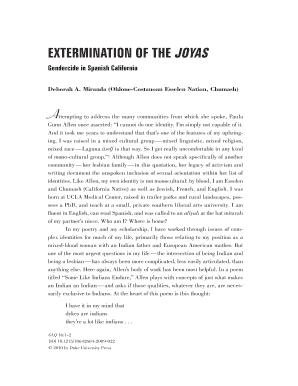 Extermination of the Joyas Gendercide in Spanish California  Form