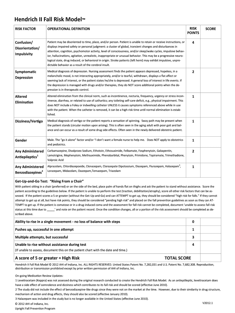 Hendrich II Fall Risk Model  Form