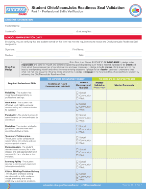 Student OhioMeansJobs Readiness Seal Validation  Form