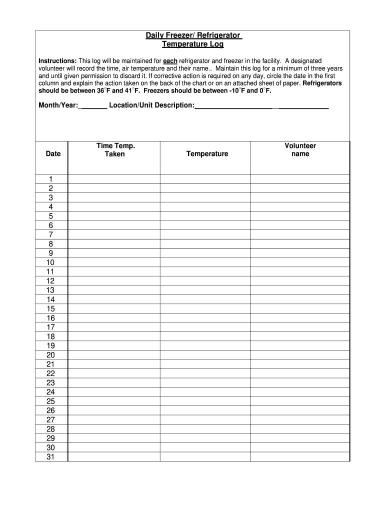 Daily Refrigerator  Form