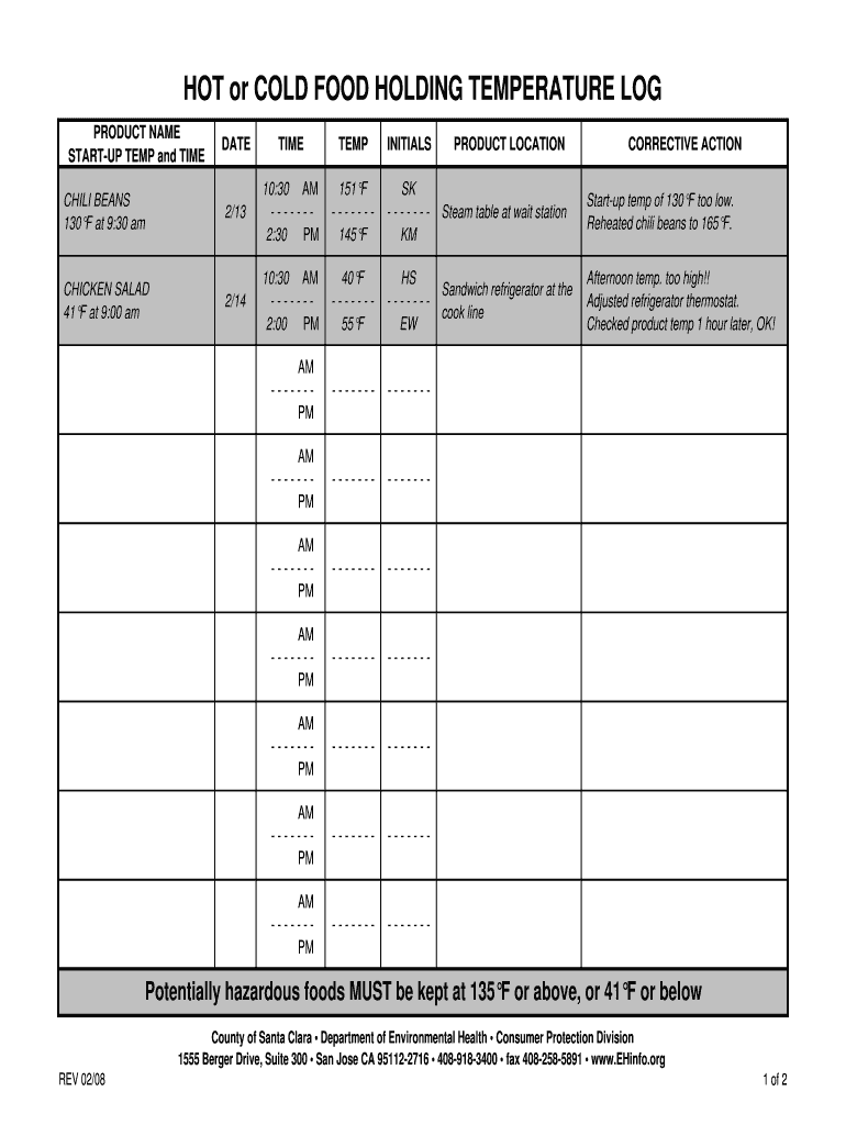 HOT or COLD FOOD HOLDING TEMPERATURE LOG  Form