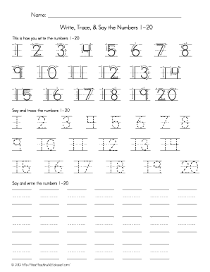 Write, Trace, &amp; Say the Numbers 11 20  Form