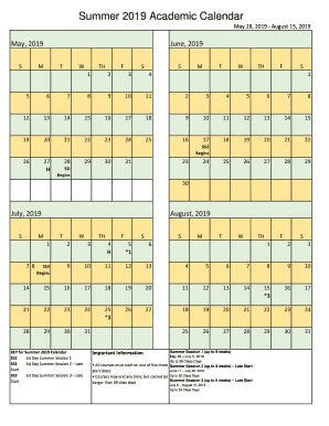Summer Academic Calendar  Form