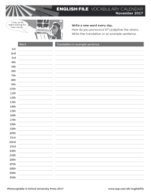 English File Vocabulary Calendar  Form