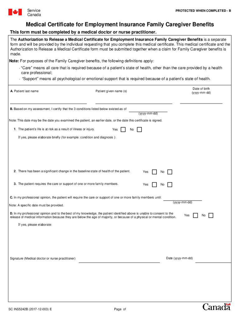 Medical Certificate for Caregiver Benefits  Form