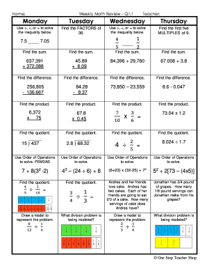 Weekly Math Review Q1 1  Form