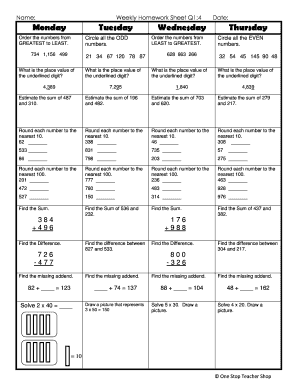 Weekly Math Review Q1 4 Answer Key 4th Grade  Form