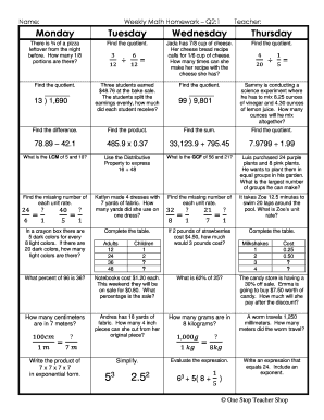 Weekly Math Review Q2 3 Answer Key  Form