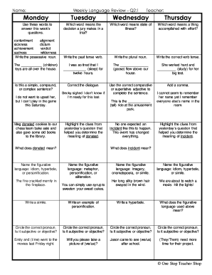 Weekly Language Review Q2 1 Answer Key  Form