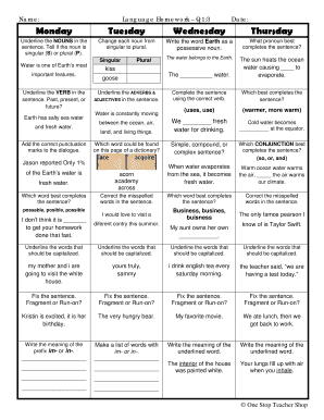 Weekly Language Review Answer Key  Form