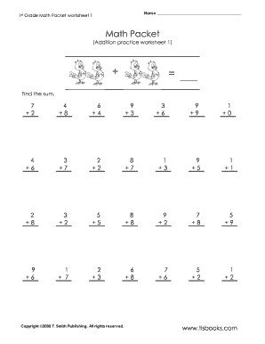 1st Grade Math Packets Printable PDF  Form