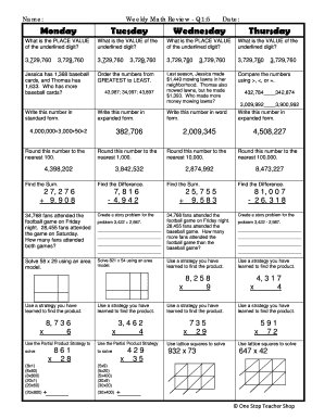 Weekly Math Review Q1 5  Form