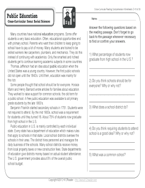 Cross Curricular Reading Comprehension Worksheets  Form