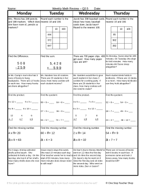 Weekly Math Review Q2 5 Answer Key  Form