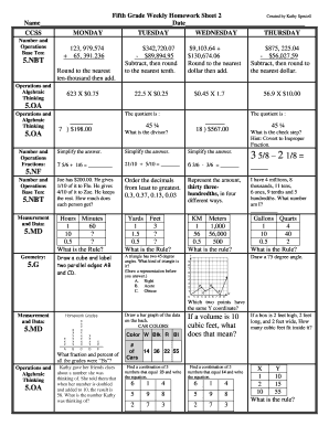 Fifth Grade Weekly Homework Sheet 2  Form