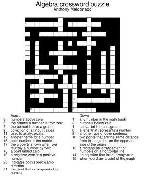 Algebra Crossword Puzzle PDF  Form