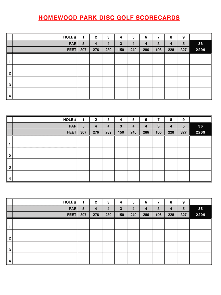 HOMEWOOD PARK DISC GOLF SCORECARDS  Form