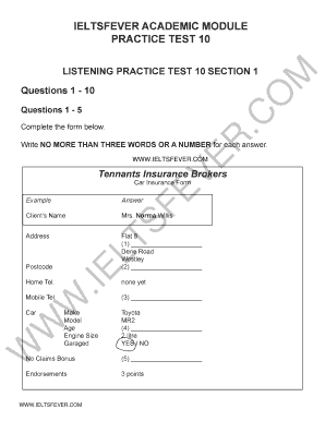 Tennants Insurance Brokers Listening Answers  Form