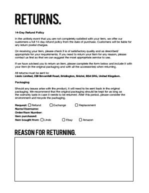 14 Day Refund Policy  Form