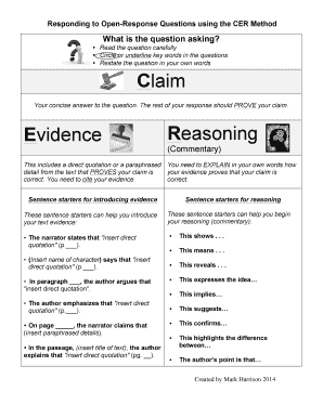 Responding to Open Response Questions Using the CER Method  Form