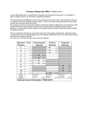 Menopause Rating Scale MRS Evaluation Form