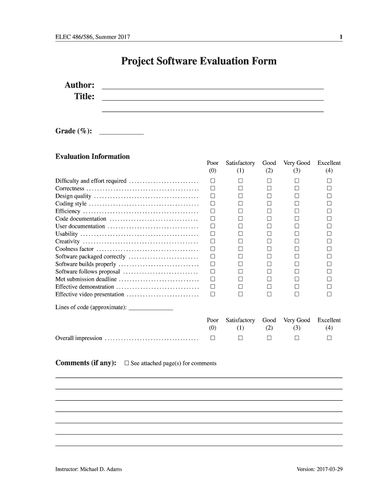 Project Software Evaluation Form