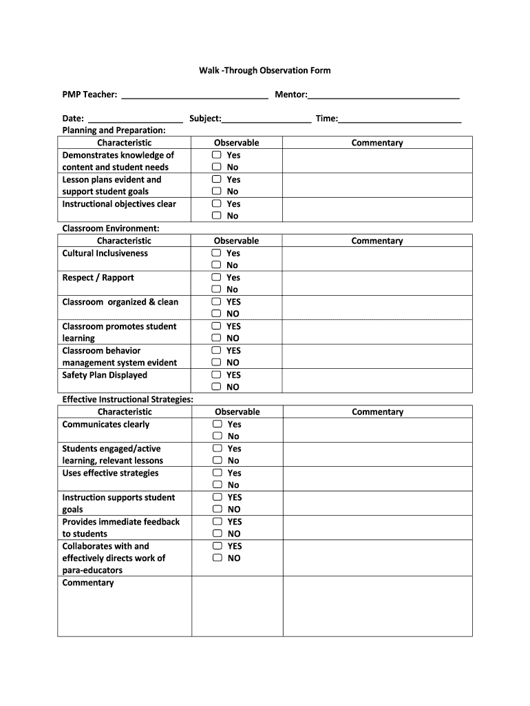 Walk through Observation Form