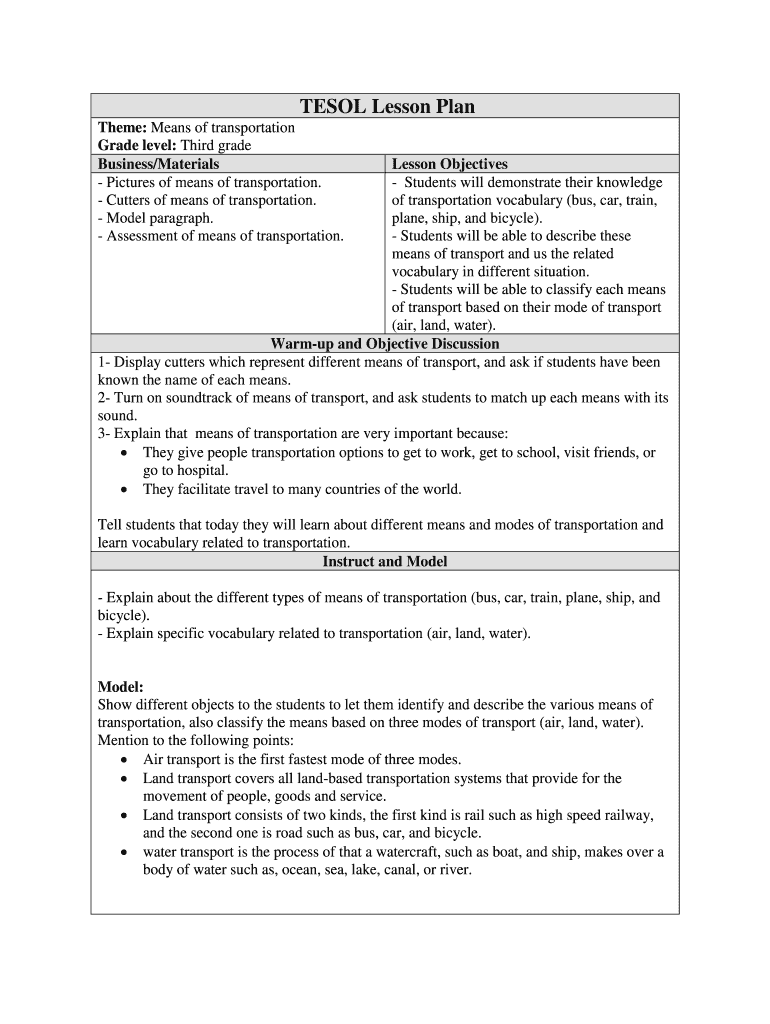 Tesol Lesson Plan Examples  Form