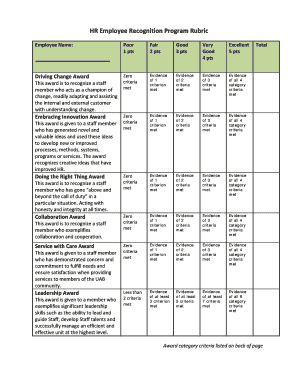 Rubric for Employee Recognition  Form