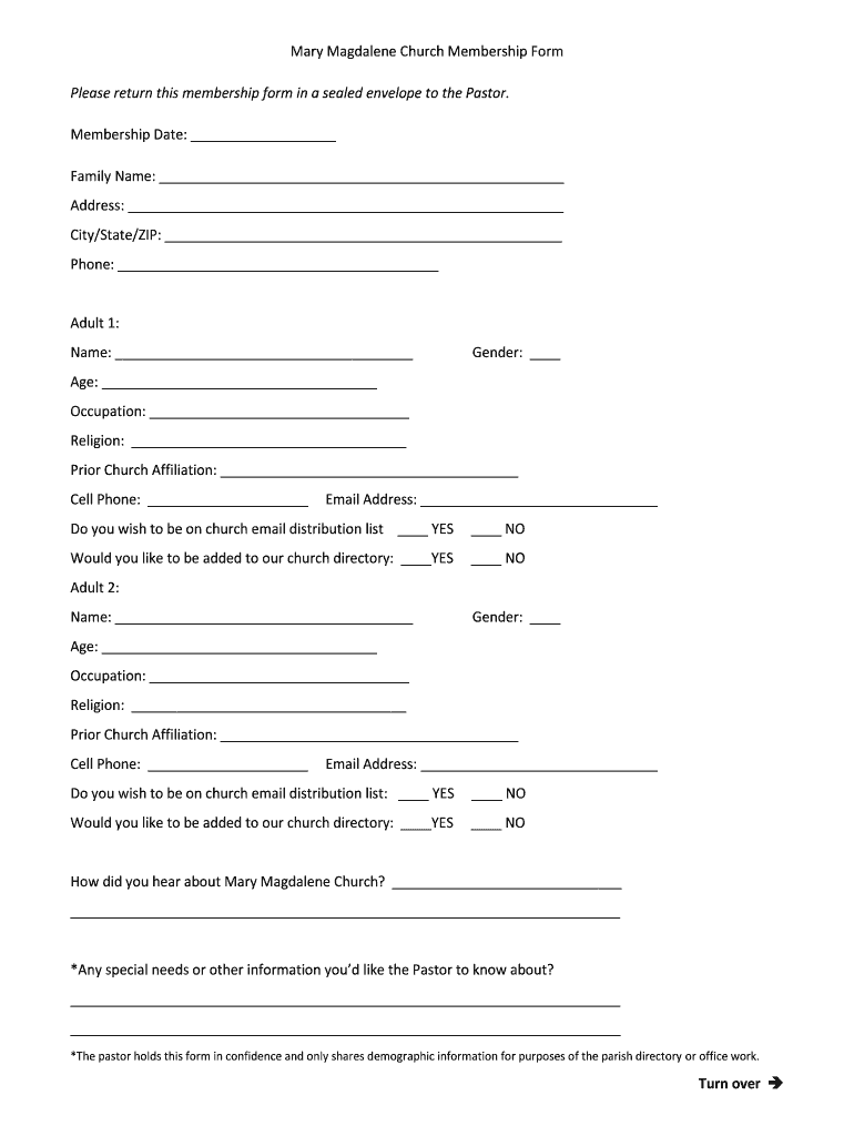 Mary Magdalene Church Membership Form